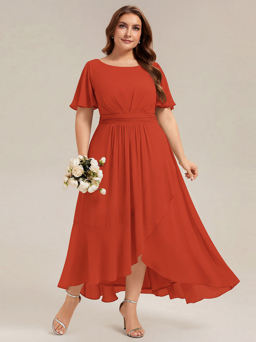 Chiffon Ruffle Short Sleeve Wedding Guest Dress
