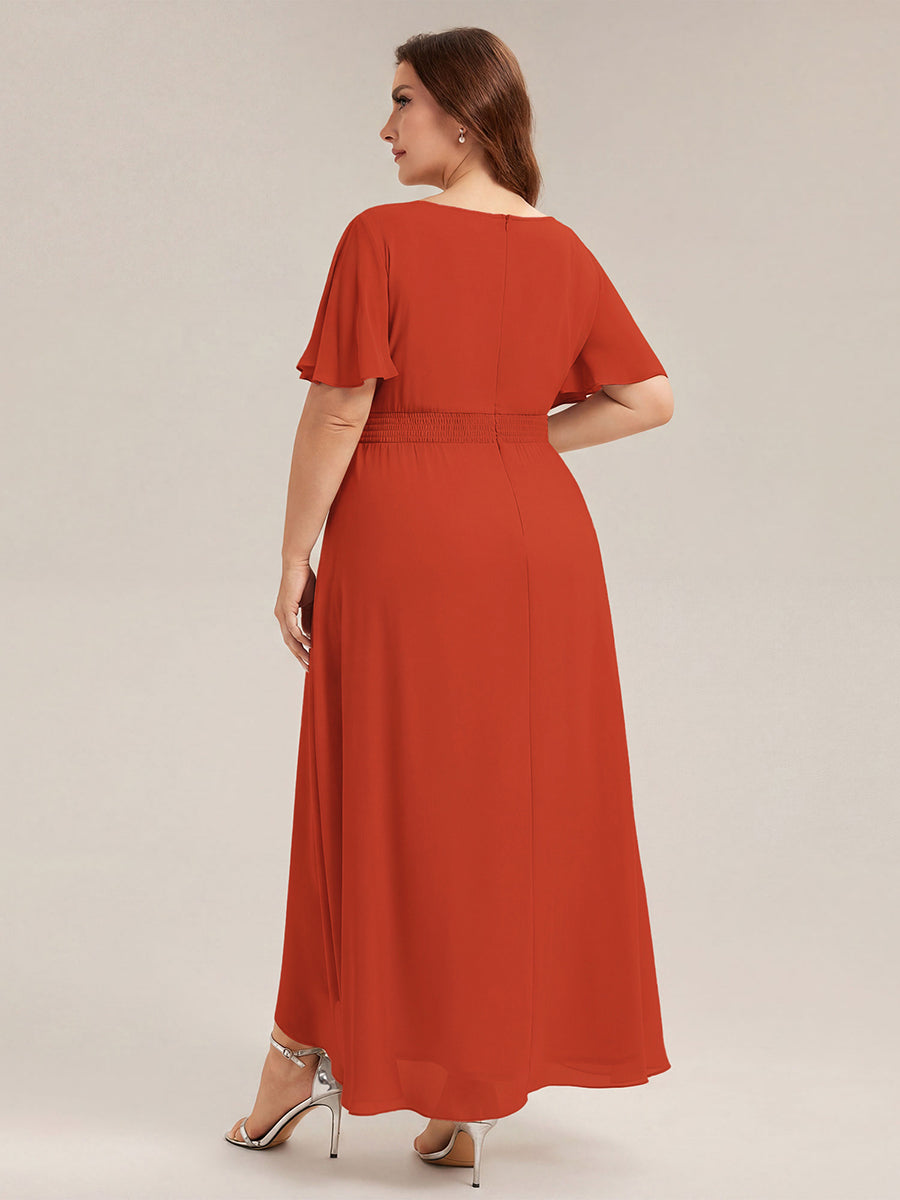 Chiffon Ruffle Short Sleeve Wedding Guest Dress