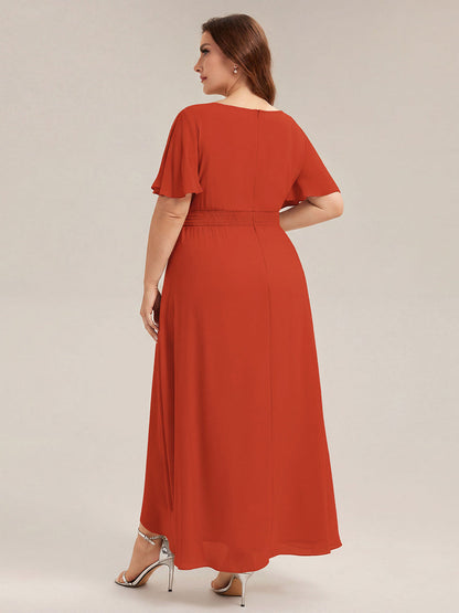 Chiffon Ruffle Short Sleeve Wedding Guest Dress