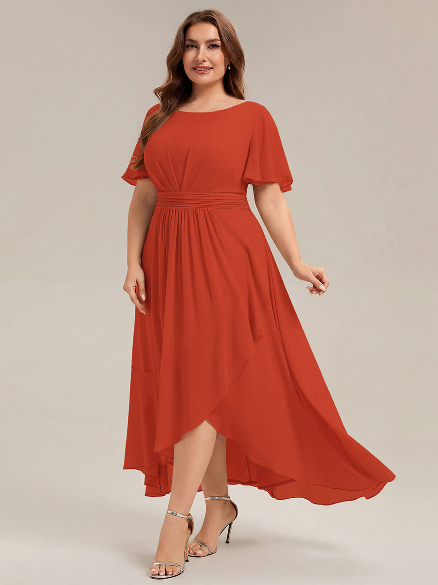Chiffon Ruffle Short Sleeve Wedding Guest Dress