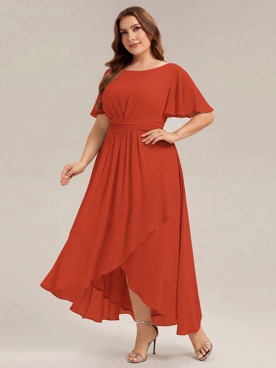 Chiffon Ruffle Short Sleeve Wedding Guest Dress