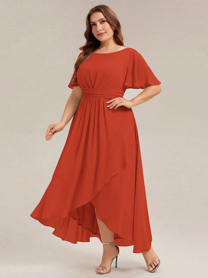 Chiffon Ruffle Short Sleeve Wedding Guest Dress
