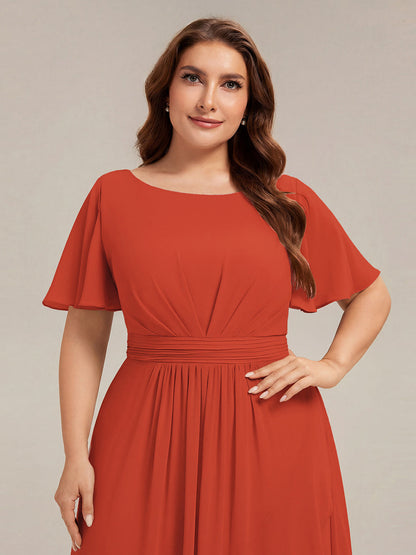 Chiffon Ruffle Short Sleeve Wedding Guest Dress