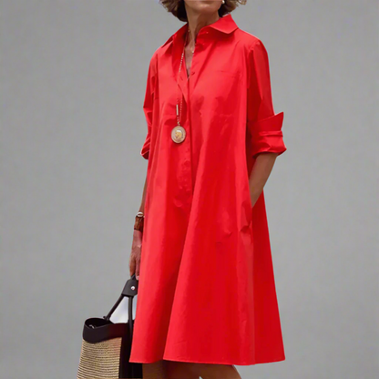 Sandrine | Comfortable And Refined Polo Dress — Red — Alfa Empire, view 1
