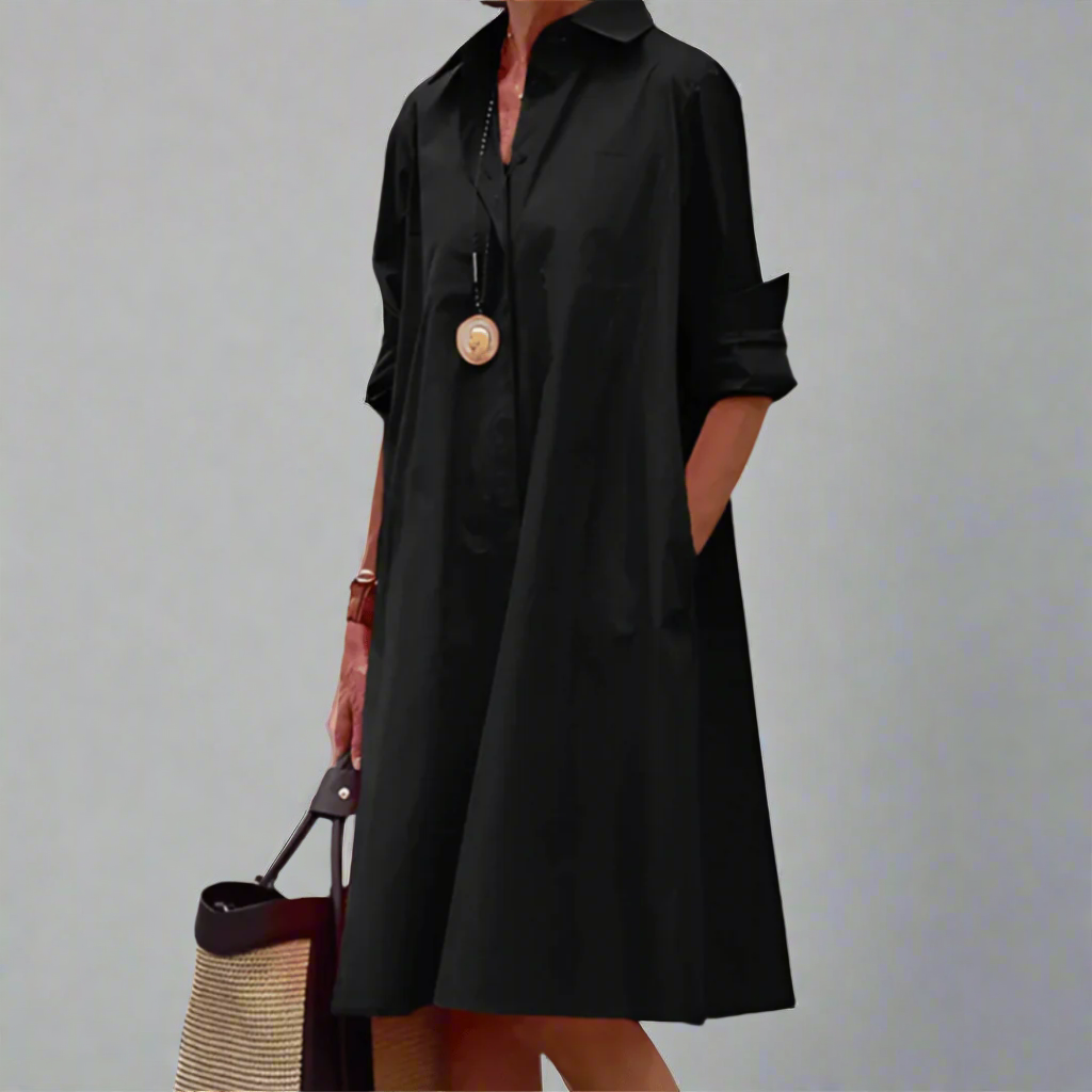Sandrine | Comfortable And Refined Polo Dress — Black — Alfa Empire, view 2