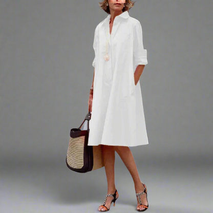 Sandrine | Comfortable And Refined Polo Dress — White — Alfa Empire, view 3