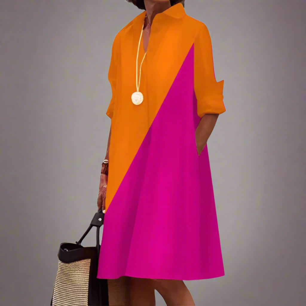Sandrine | Comfortable And Refined Polo Dress — Orange and Pink — Alfa Empire, view 4