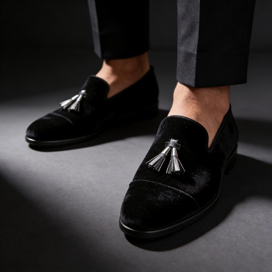 Sandro | Classic Velvet Tassel Loafers — Black — Alfa Empire, view 2