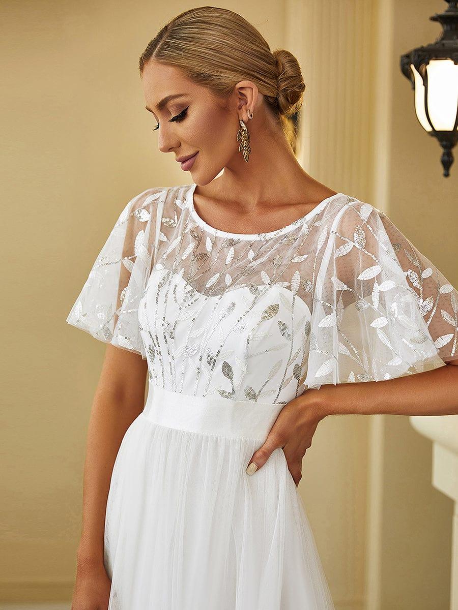 A-Line Short Sleeve Embroidery Floor-Length Evening Dress