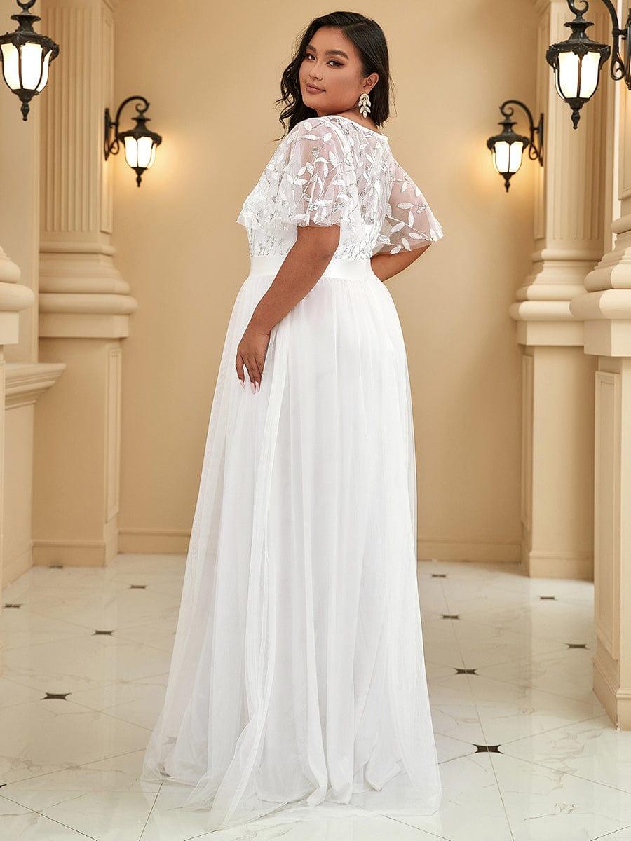A-Line Short Sleeve Embroidery Floor-Length Evening Dress