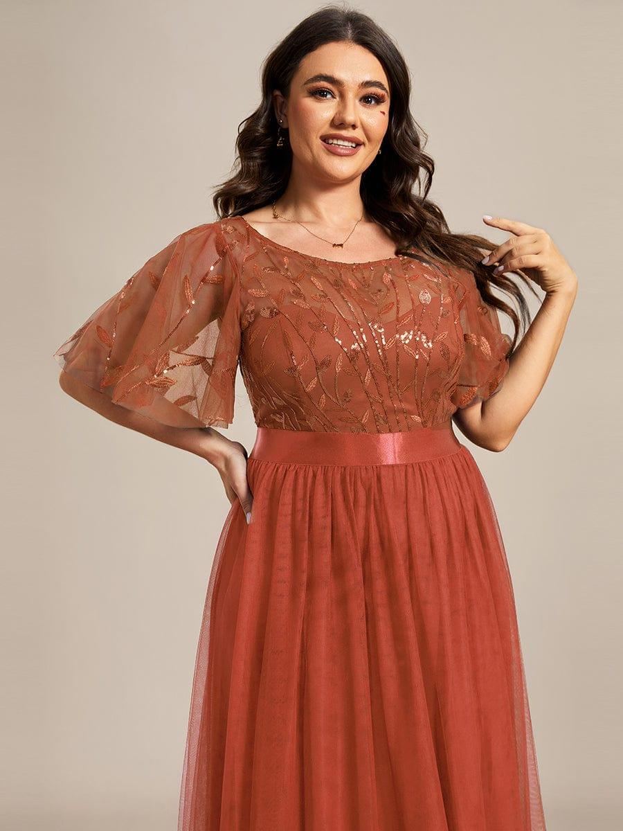 A-Line Short Sleeve Embroidery Floor-Length Evening Dress