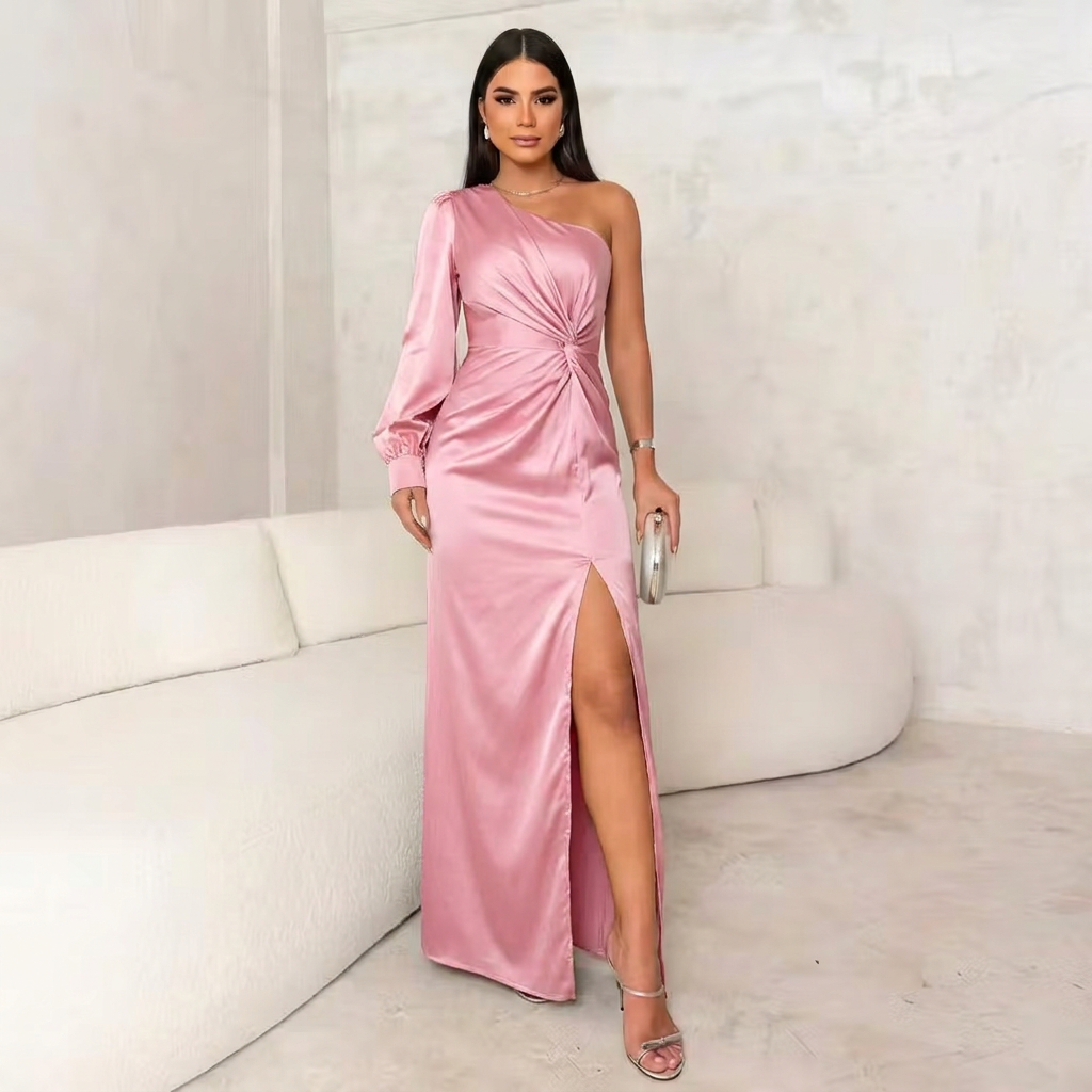 Sarah | Refined One-Shoulder Maxi Dress — Pink — Alfa Empire, view 8