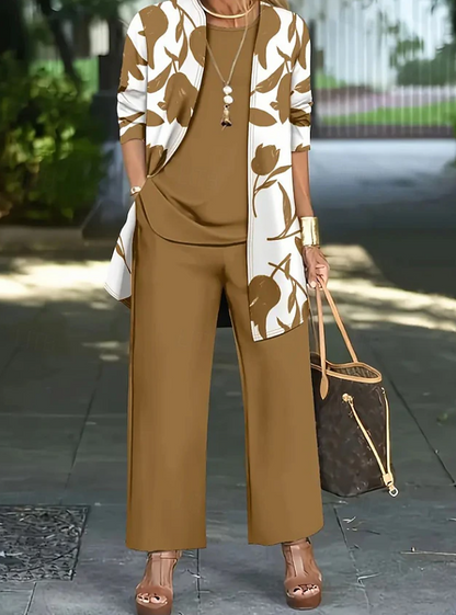 Scarlett | Refined Floral 3-Piece Set — Brown — Alfa Empire, view 1