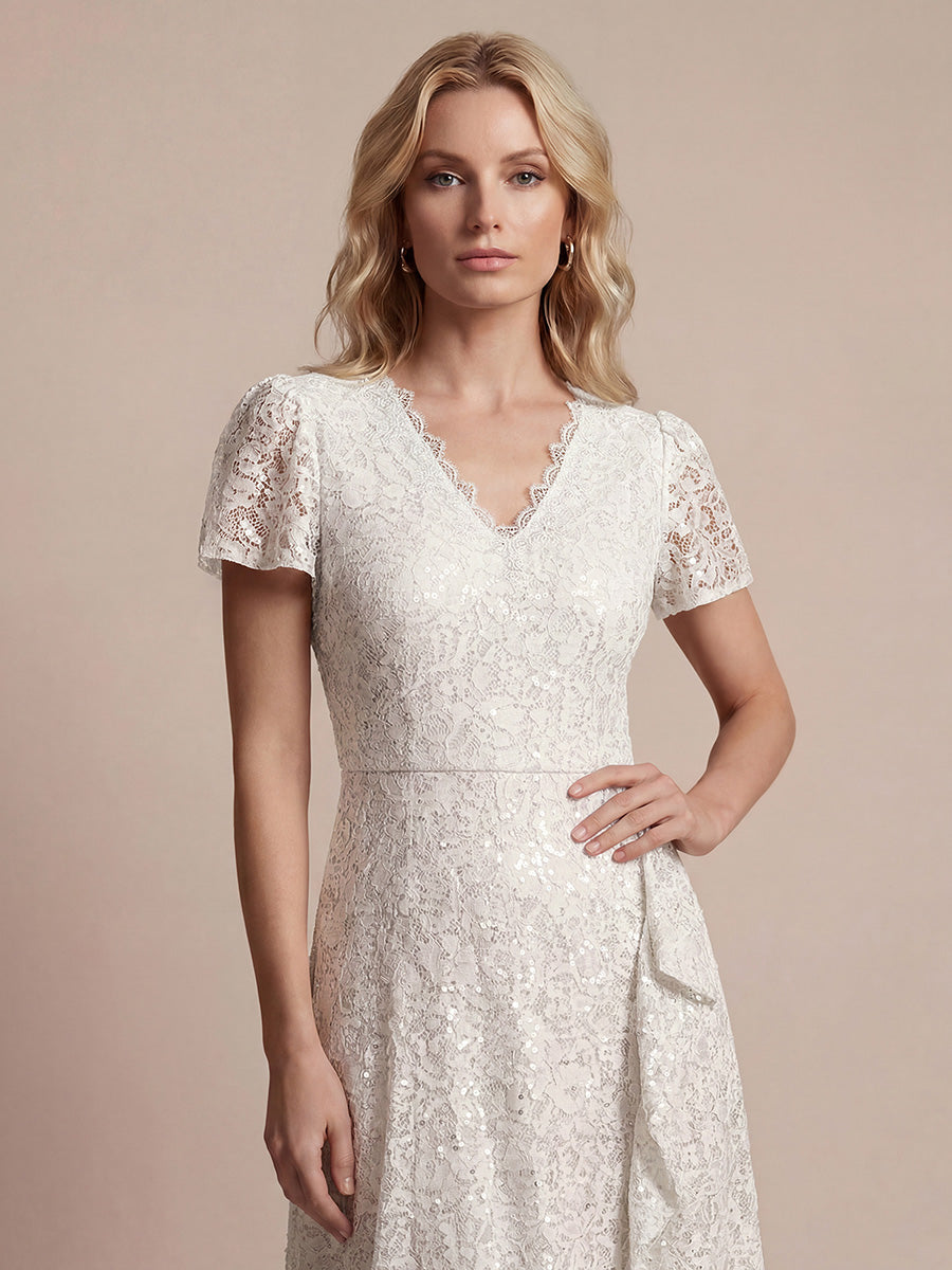 Sequin Lace High Low Wedding Guest Dress