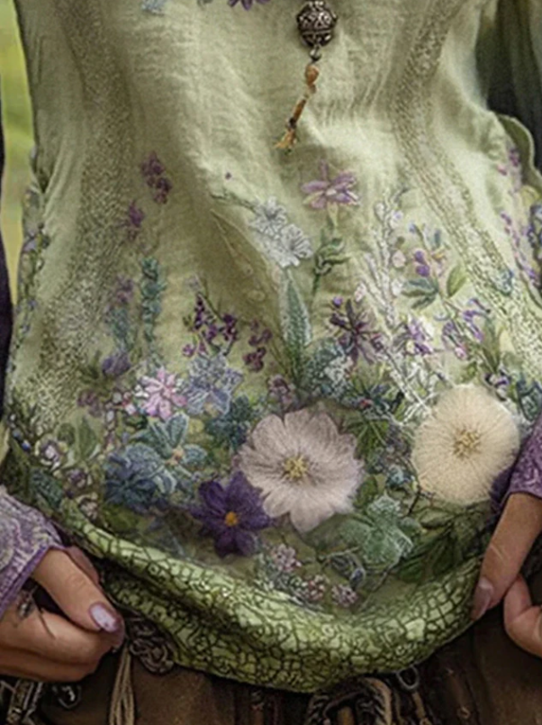 Damebluse med blomsterprint, rund halsudskæring og lange ærmer — Alfa Empire, billede 3