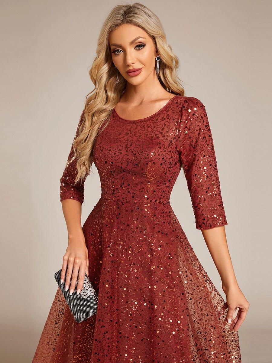 Sequin 3/4 Sleeve Sparkly Round Neck Midi Wedding Guest Dress
