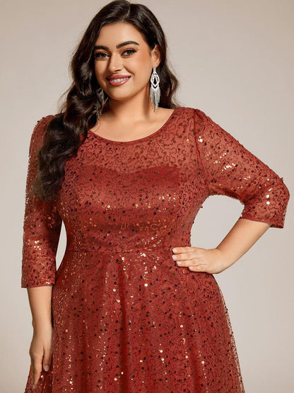 Sequin 3/4 Sleeve Sparkly Round Neck Midi Wedding Guest Dress