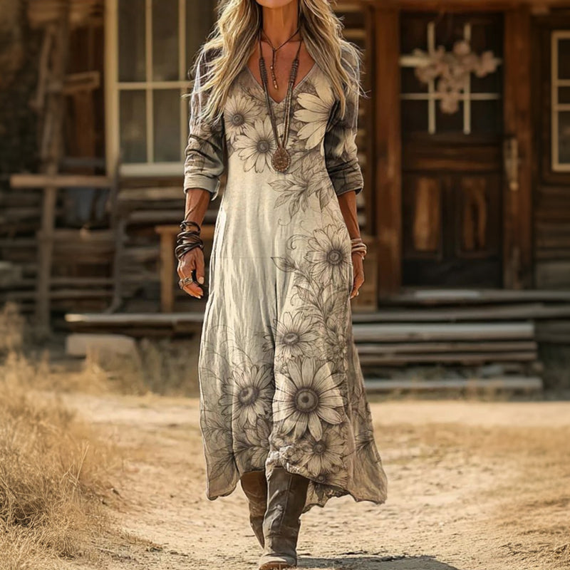 Silvia | Vintage-Inspired Long Sleeve Floral Dress — Alfa Empire, view 2