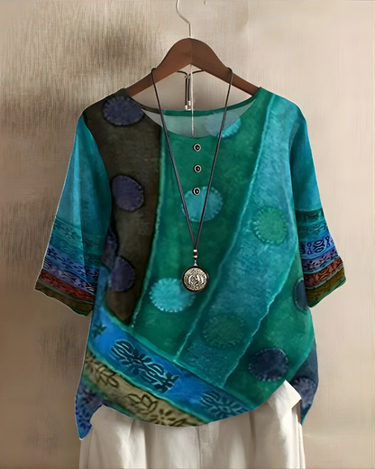 Sophie | Relaxed Summer Boho Top — Blue/Green — Alfa Empire, view 2