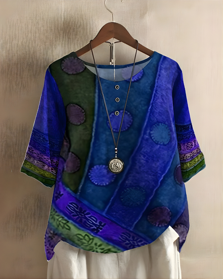 Sophie | Relaxed Summer Boho Top — Blue/Violet — Alfa Empire, view 5