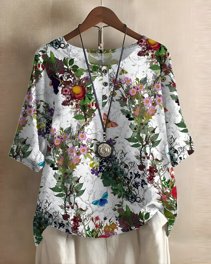 Sophie | Relaxed Summer Boho Top — White Flowers — Alfa Empire, view 11