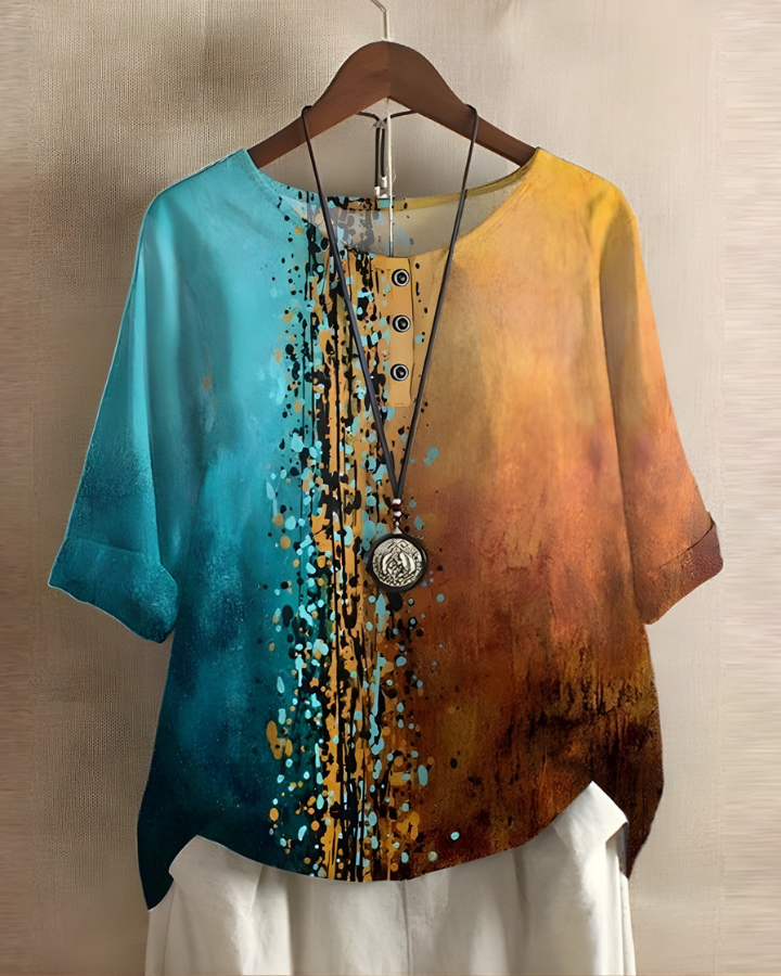 Sophie | Relaxed Summer Boho Top — Blue/Orange — Alfa Empire, view 12
