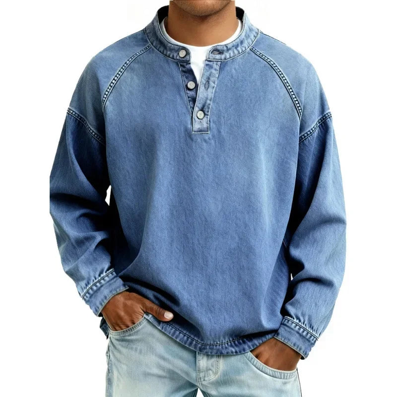 Stanley | Vintage Button Long Sleeve Shirt — Sky Blue — Alfa Empire, view 1