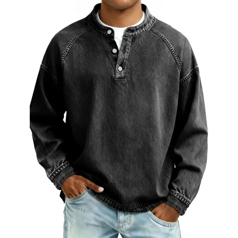 Stanley | Vintage Button Long Sleeve Shirt — Black — Alfa Empire, view 4