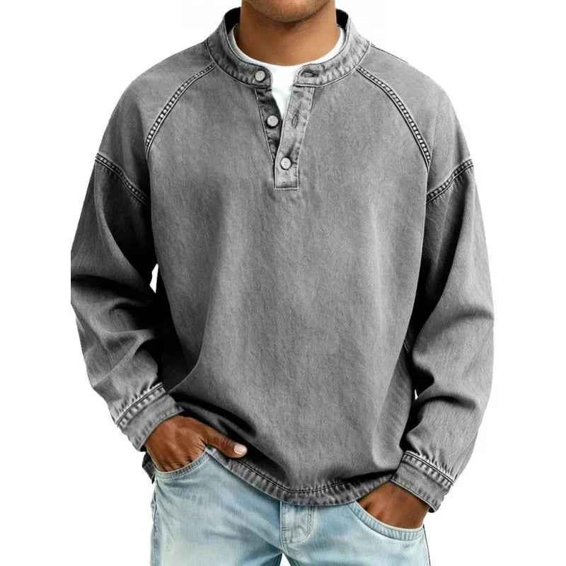 Stanley | Vintage Button Long Sleeve Shirt — Grey — Alfa Empire, view 5