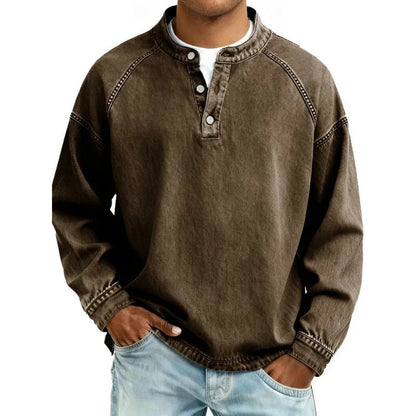 Stanley | Vintage Button Long Sleeve Shirt — Dark Brown — Alfa Empire, view 8