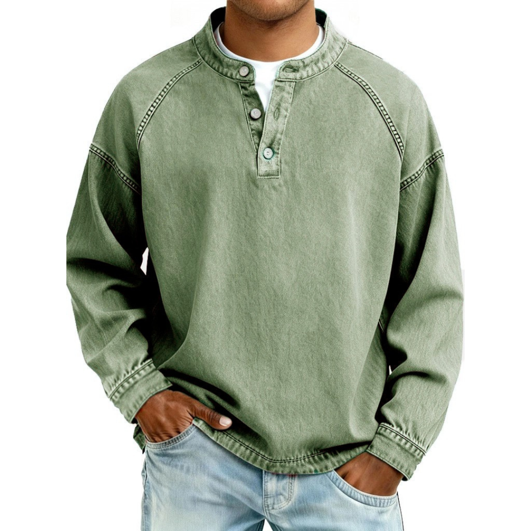 Stanley | Vintage Button Long Sleeve Shirt — Green — Alfa Empire, view 9