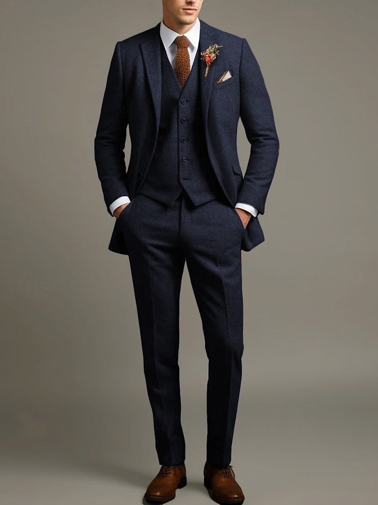 Stefan | Solid Colored 3 Piece Retro Tailored Suit — Blue — Alfa Empire, view 2