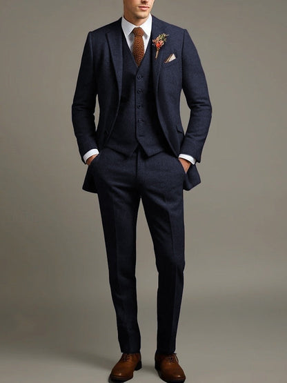 Stefan | Solid Colored 3 Piece Retro Tailored Suit — Blue — Alfa Empire, view 2