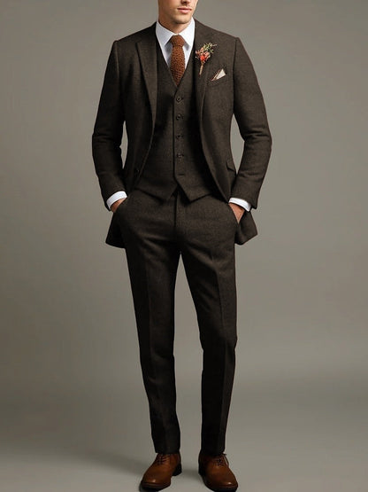 Stefan | Solid Colored 3 Piece Retro Tailored Suit — Coffee — Alfa Empire, view 3