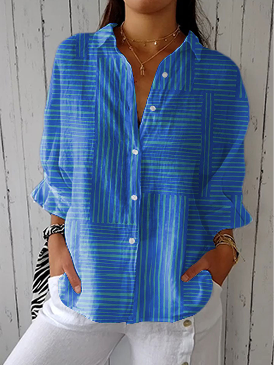 Susan | Everyday Collared Striped Blouse — Blue — Alfa Empire, view 1