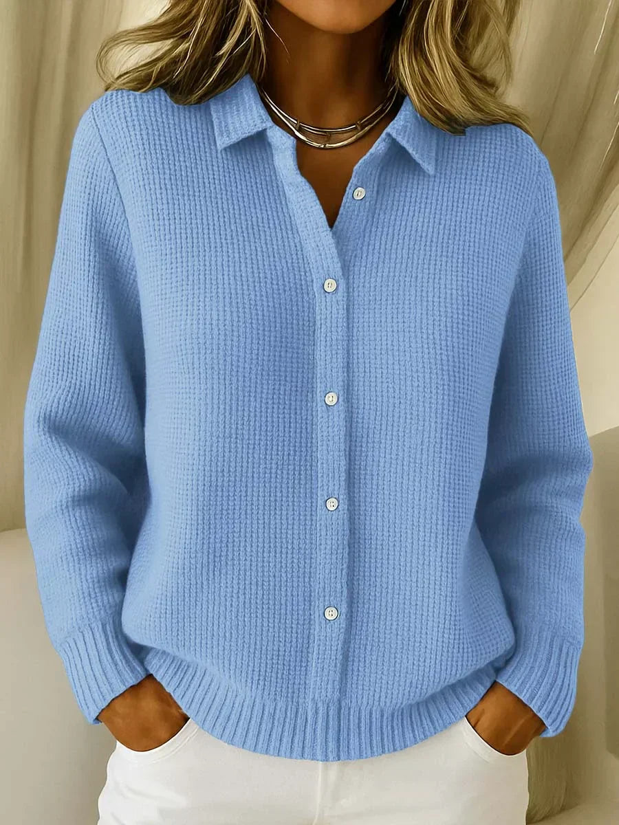 Susan | Refined Cozy Knit Cardigan — Blue — Alfa Empire, view 1