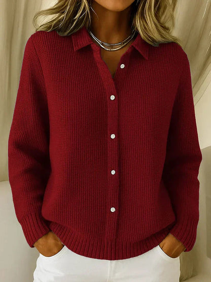 Susan | Refined Cozy Knit Cardigan — Dark Red — Alfa Empire, view 3