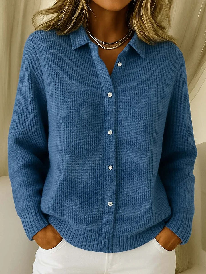 Susan | Refined Cozy Knit Cardigan — Dark Blue — Alfa Empire, view 4