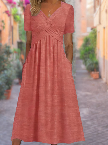 Sylvia | V-Neck Tummy-Covering Dress — Pink — Alfa Empire, view 4