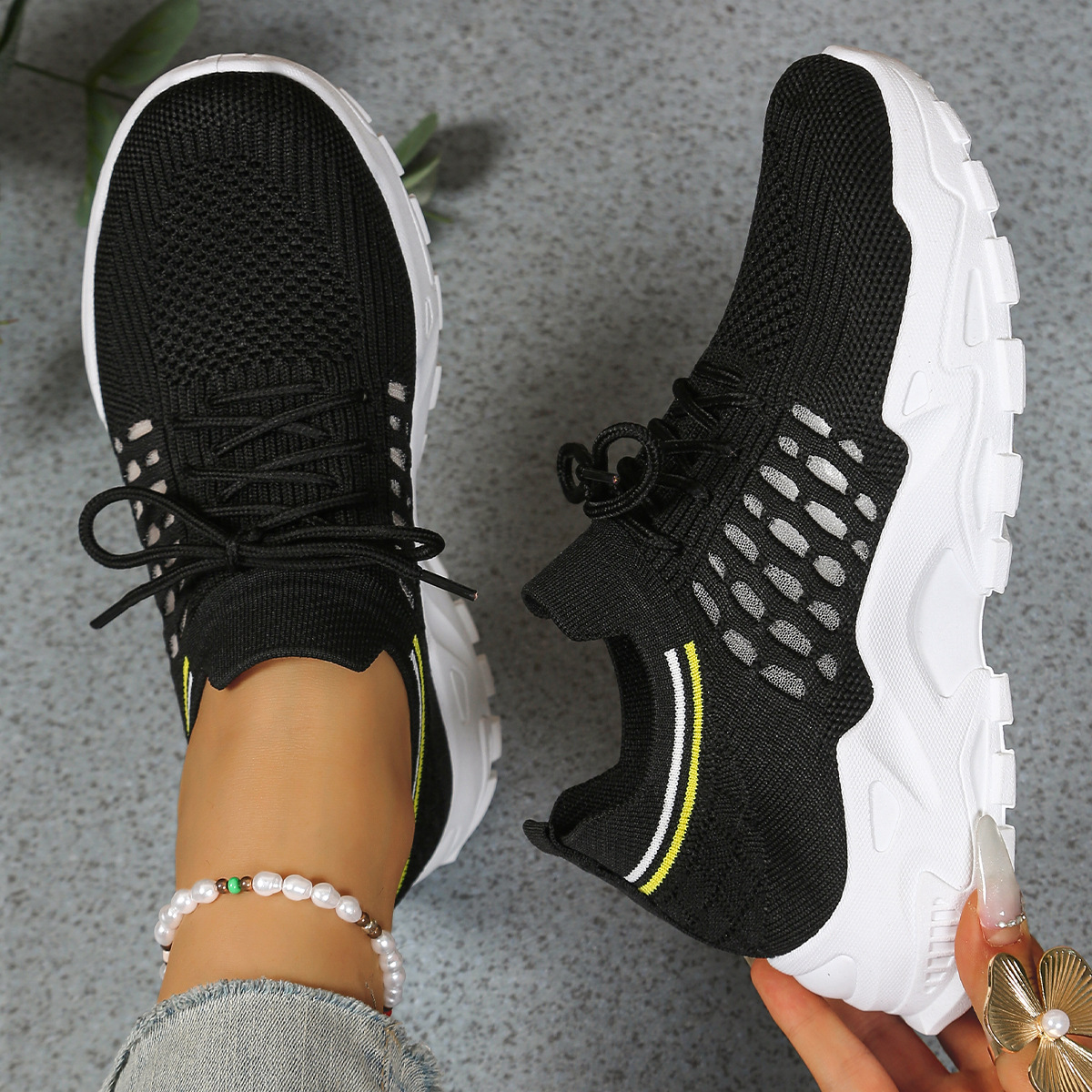 Tania | Chunky Lace-Up Sneakers — Black — Alfa Empire, view 2