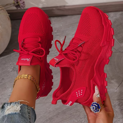 Tania | Chunky Lace-Up Sneakers — Red — Alfa Empire, view 4