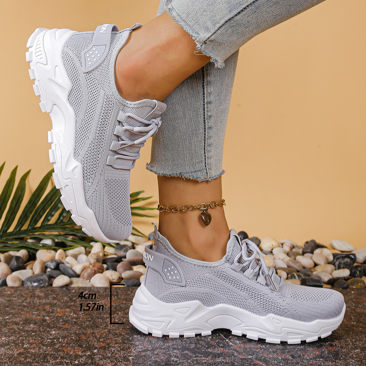 Tania | Chunky Lace-Up Sneakers — Gray — Alfa Empire, view 6