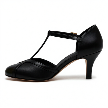 Tazariah | T-Strap Block Heel Sandals — Black — Alfa Empire, view 6