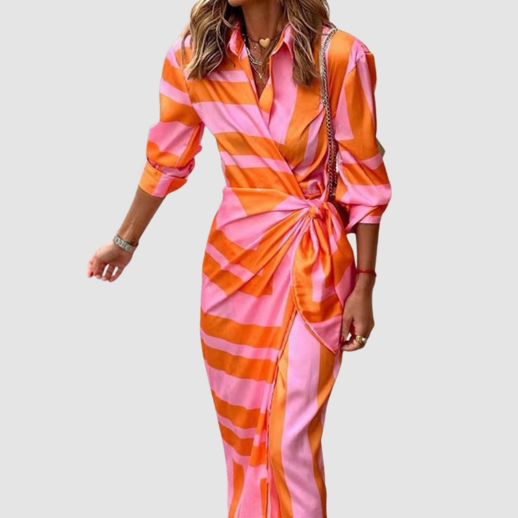 Thea | Refined Striped Dress — Orange & Pink — Alfa Empire, view 1