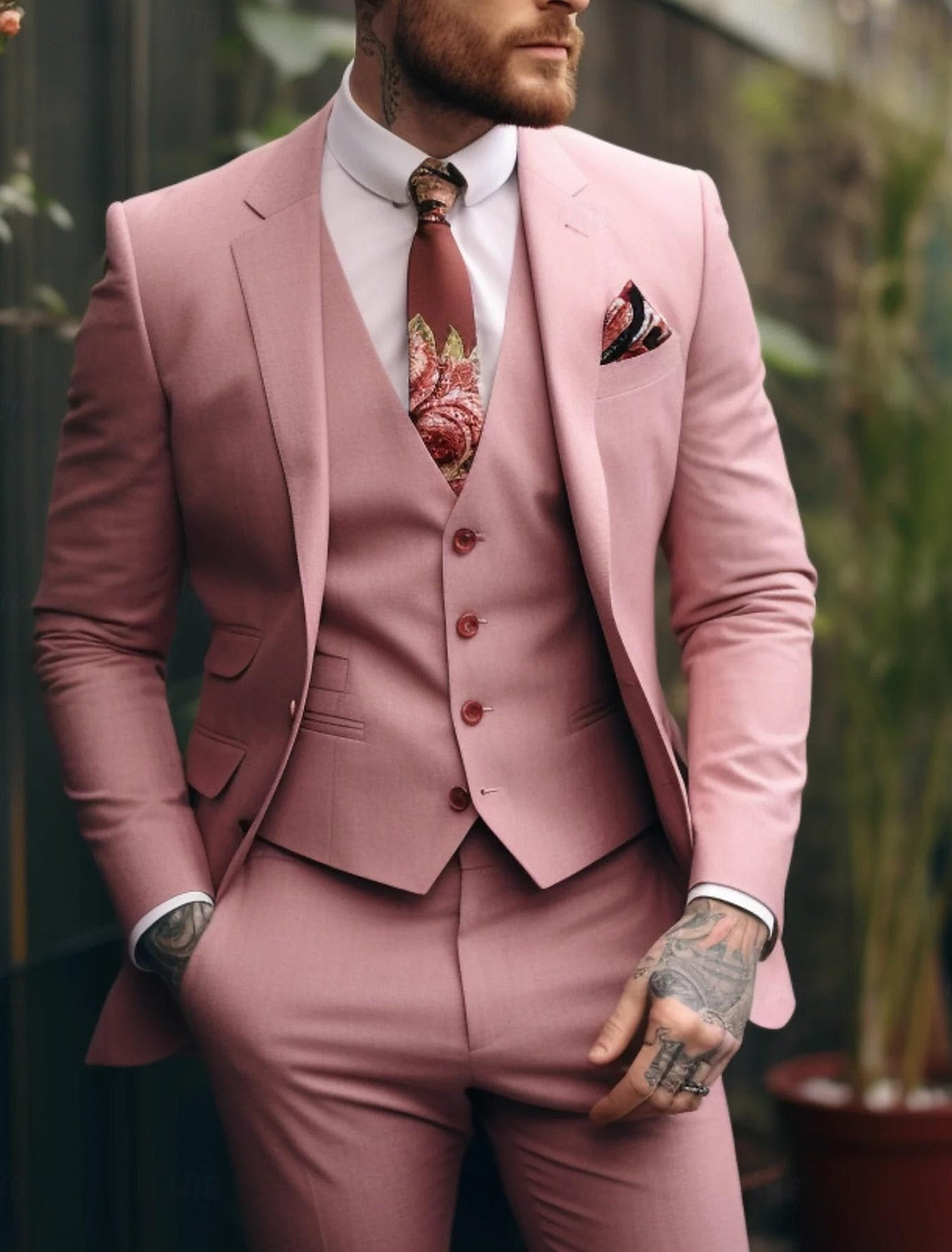 Tommy | Casual Single Breasted One-Button 3 Pieces Suit — Pink — Alfa Empire, view 2