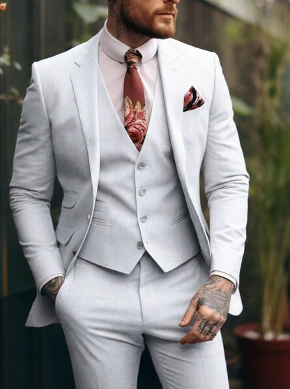 Tommy | Casual Single Breasted One-Button 3 Pieces Suit — White — Alfa Empire, view 4