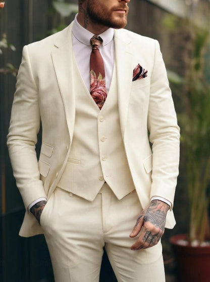 Tommy | Casual Single Breasted One-Button 3 Pieces Suit — Ivory — Alfa Empire, view 5