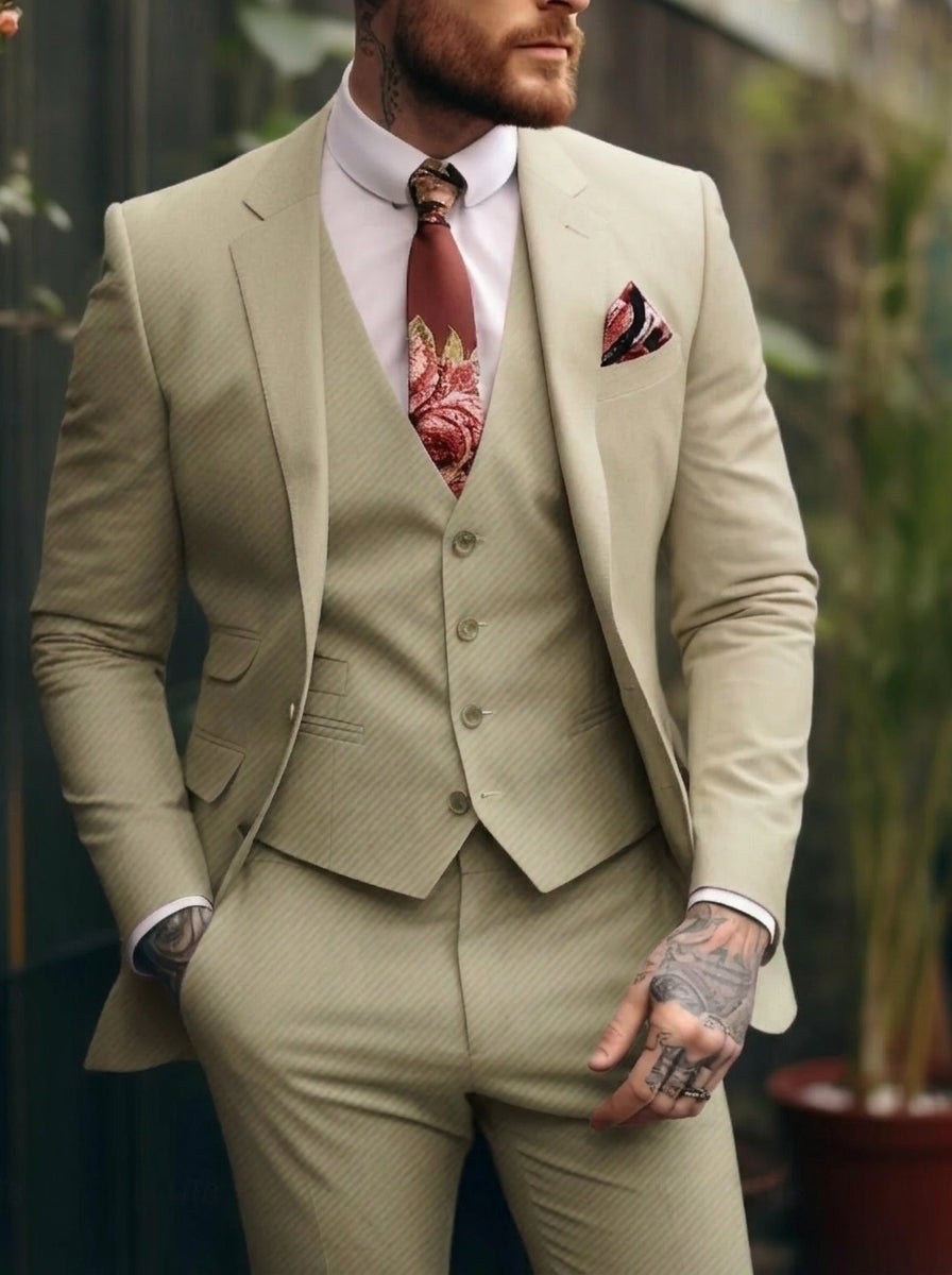Tommy | Casual Single Breasted One-Button 3 Pieces Suit — Champagne — Alfa Empire, view 6