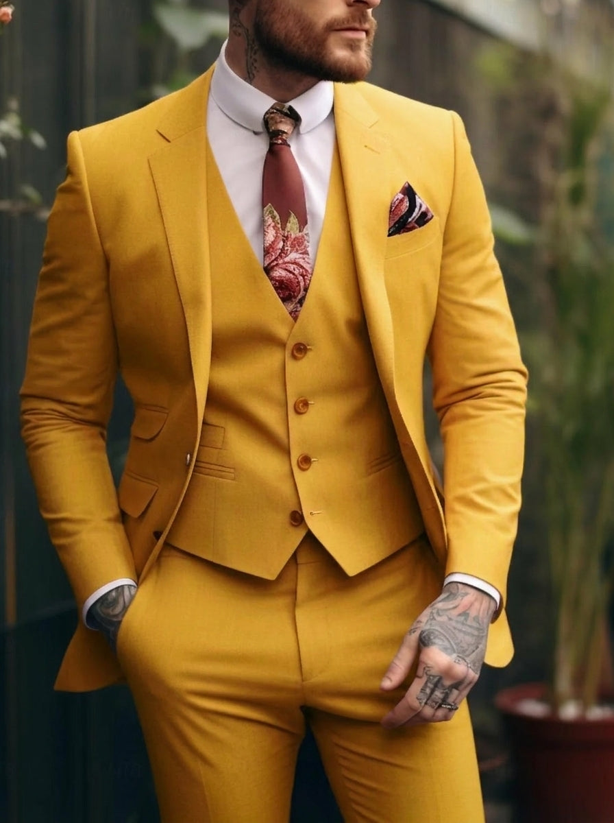 Tommy | Casual Single Breasted One-Button 3 Pieces Suit — Yellow — Alfa Empire, view 7