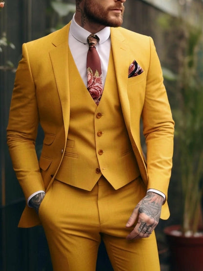 Tommy | Casual Single Breasted One-Button 3 Pieces Suit — Yellow — Alfa Empire, view 7